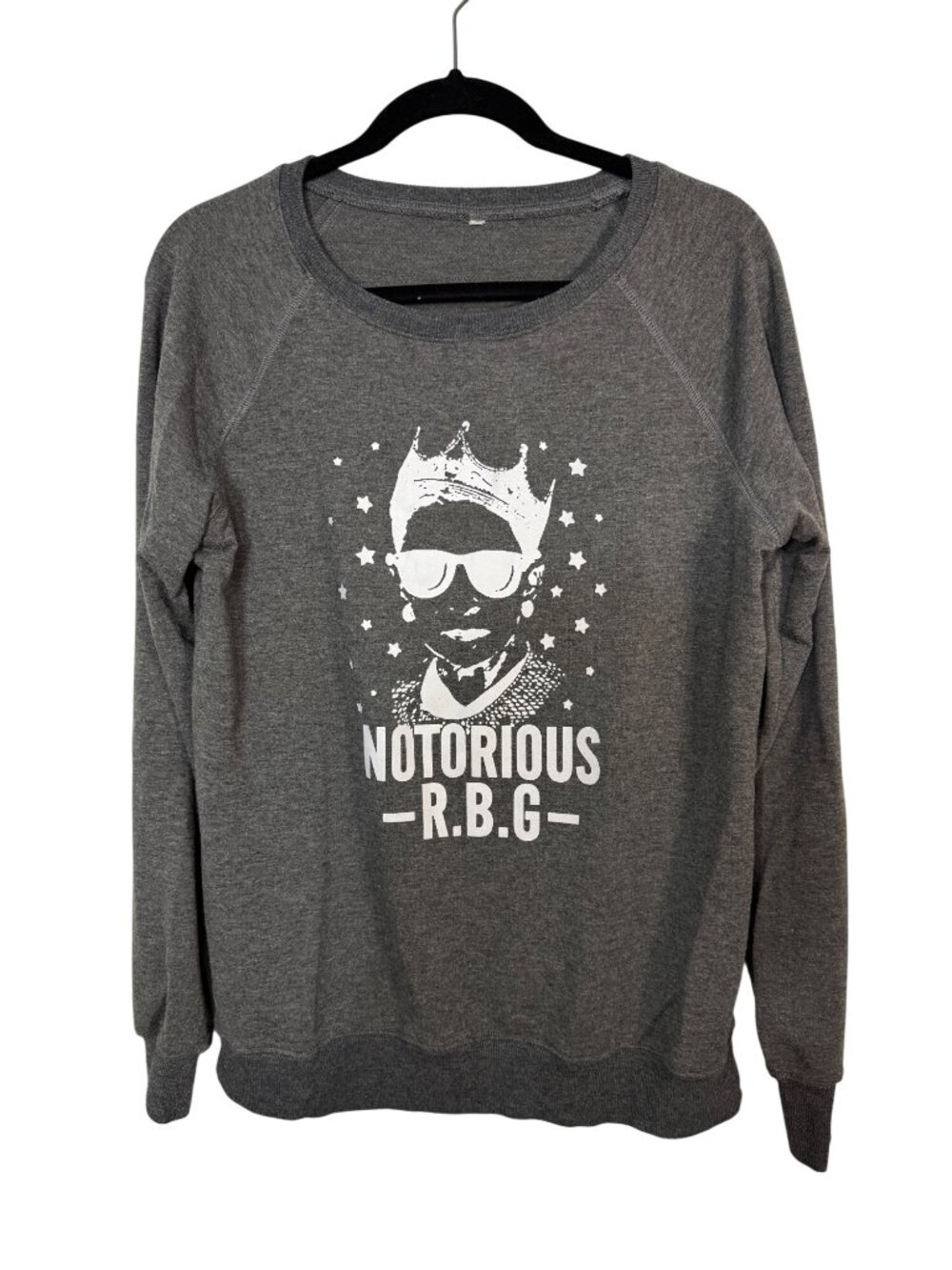 Notorious R.B.G. 10 Graphic Gray Sweatshirt Long Sleeve Crew Neck Kitschy Retro